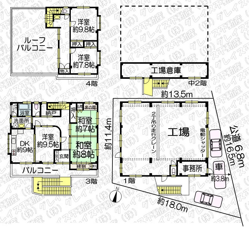 豊明市国道1号線北側 構造:鉄骨造4階建土地面積:204平米 ( 61.71坪 ) 建物面積:286.74平米 ( 86.73坪 )